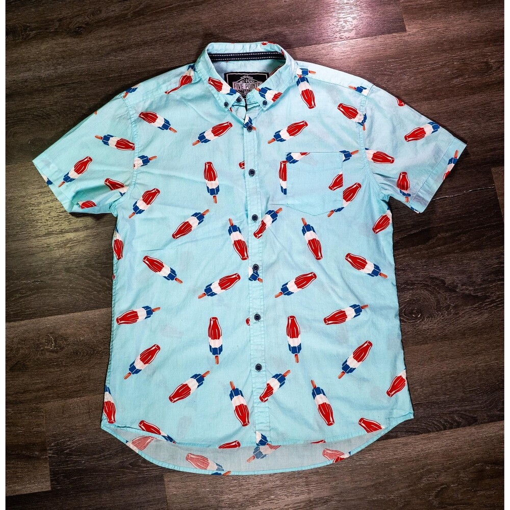 Five Points Shirt Mens Large Blue Ice Cream Popsicle Short Sleeve Button Up